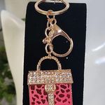Gold with Pink Animal Print Purse Keychain Purse Charm Photo 2