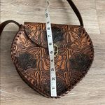 Brown boho western tooled floral leather crossbody bag made in Mexico Photo 9