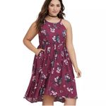 Torrid  Berry Pink Floral Challis High Neck Hi Lo Sleeveless Pockets Dress‎ 1X Photo 2