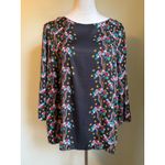 Boden Black Floral Long Sleeve Blouse 16 whimsi boho Y2K fairy pink blue flower Photo 2