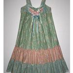 Vintage 70's Boho Floral Midi Dress Blue Ruffle Hem Satin Ribbon Detail small Green Photo 1