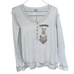 Free People  We The Free Embroidered Patch Bridge Park Thermal Henley Button Top Photo 1