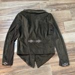 Driftwood  Olive Green Faux Suede Moto Asymmetrical Zip Embroidered Jacket Photo 3