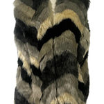 Fever Faux Fur Vest S Sleeveless Chevron Stripes Gray Black Beige Warm Stylish Photo 0