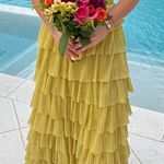 Gianni Bini Grace Metallic Plisse Sweetheart Neckline Cut-Out Tiered Dress in Green Photo 0