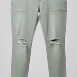 Hollister Super Skinny Cargo Jeans Distressed Khaki Green Raw Hem Sz 15/32 # Photo 0