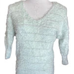 Willow & Clay Womens  Mint & Silver Metallic Striped Fuzzy V Neck Sweater - Sz M Photo 0