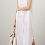 DONNI White Blue Striped Sleeveless Collared Neckline Button Front Dress Size L Size L Photo 0