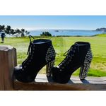 Jeffrey Campbell Spike Black Leather Silver Metal Spike Stud Platform Laceup Shoe Boots Sz 6.5 Photo 3