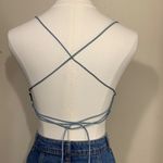 SHEIN Blue Ribbed Knit Handkerchief Hem Crop Top Size XS Crisscross Back Spaghet Photo 1