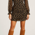 Storia  Swiss Dot Floral Corset-Inspired Ruched Long Sleeve Dress Size Large💛 Photo 0