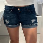 women size 0 24 dark blue jeans shorts folded hem stretchy distressed streetwear Photo 0