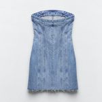 ZARA Mini Denim Dress Bandau Sleevless Blogger Casual Summer Photo 12