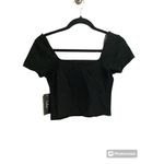 Lulus Trendy Poise Black Notched Short Sleeve Crop Top S Square Neck Photo 2