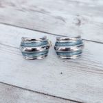 Vintage Clip On Earrings Dusky Blue & Silver Tone Half Hoops Chunky Statement Photo 2
