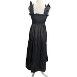 Quince  Black Smocked Tiered Midi Dress – Organic Cotton – Size L Photo 3