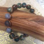 New Handcrafted Indian Agate Gemstone Bead Copper Wire Wrapped Bracelet Silver Photo 1