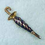 Umbrella Jewelry Pin Brooch Gold and Iridescent Purple Shade Color Vintage Photo 0