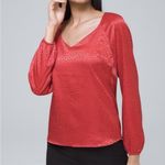 White House | Black Market  Burnt Red Orange Jacquard Silky Long Sleeve Top Sz XS Photo 1