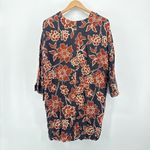 ZARA NWT  Basic Collection Womens Black Rust Floral 3/4 Sleeve V Neck Dress Small Photo 4