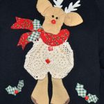 Tultex Vintage Hand Crafted Black Christmas 3-D Reindeer Sweatshirt Size L Granny Core Photo 2