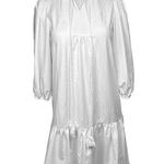 Blank White Tassels 3/4 Puff Sleeve Tiered Peasant Cottage Midi Boho Dress Sz XS Photo 0