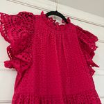 Ulla Johnson Norah Eyelet Fuschia Ruffle Sleeve Midi Dress Size 4 Small Scallop Photo 8
