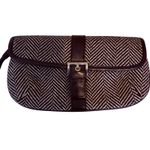 Banana Republic Clutch Black Herringbone Wool Blend Leather Trim Wristlet Bag Photo 1