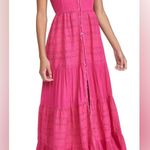 Playa Lucila eyelet maxi dress tiered embroidered gauze button down tiered hot Pink Size M Photo 0