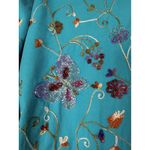The Quacker Factory Turquoise Beaded Floral Embroidered Cotton Jacket Size 1X Blue Photo 4