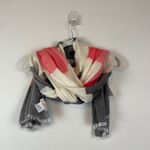 Tory Burch Striped Scarf Viscose Cotton Blend Cream Pink Gray Made in Italy Photo 3