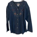 Miss & Mrs One Size Vintage Denim‎ Floral Western Button Up Denim Shirt Blue Photo 0