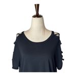 Michael Lauren  Shirt Women Small Black Cotton‎ Criss Cross Cut Out Sleeve Tee Photo 2