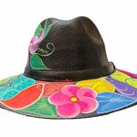 HAT MEXICAN Artisanal Hand Painted Fedora Floral Sombrero Panama Bohemian Black Photo 4