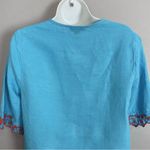 J.Crew Embroidered Top Turquoise Women XS Short Sleeves Vacation Ruffle Floral Photo 9
