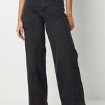 a.n.a NWT . Embellished High Rise Wide Leg Jeans Woman Sz 2 Black Onyx Rhinestone Photo 0