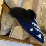 Soludos NEW! Sedona Beaded Leather Faux Fur Mules Size 6.5M Navy White Black Photo 6