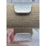 None Brushed Silver Tone Hammered Wide Cuff Bracelet Brutalist Statement Piece Photo 7