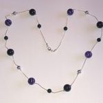 Elegant Silver Tone Purple and Black Beaded Boho Necklace Photo 0