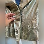 L.A.M.B. Vintage Gwen Stefani Rock Glam Leather Silk Metallic Gold Jacket Size 2 Photo 4