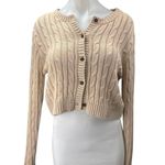 Nati Women's Brown Tan Cable Knit Button Long Sleeve Crop Cardigan Sweater Top L Size L Photo 0