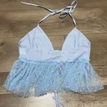 SheIn Baby Blue Halter Crop Top with Mesh Bottom Photo 5