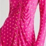 Free People  Shayla Mini Dress S Long Sleeve Pink Polka Dots Ruched Photo 0