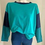 Vintage 90's teal colorblock striped crewneck relaxed fit tee Blue Photo 0