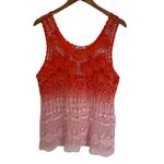 Bongo Plus Women’s Pink Orange Ombre Cotton Crochet Lace Sheer Y2K Tank Top Photo 2