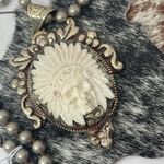Indian Chief Carved Bone Skull Necklace 20” Chain Photo 6