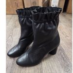 Nanette Lepore  Black Leather Ankle Boots Round Block Heel Ruffle Top Glory 6.5M Photo 0