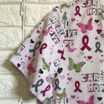 Sb Scrubs Care Heal Love cancer hope awareness butterflies hearts scrub top size M Photo 4