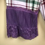 Eddie Bauer Women’s Plaid Tulle Floral Lace Sleeve and Back Button-Up Shirt Photo 3