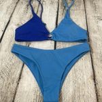 Zaful NWT! Women’s blue color block ribbed two piece bathing suit Medium Photo 2